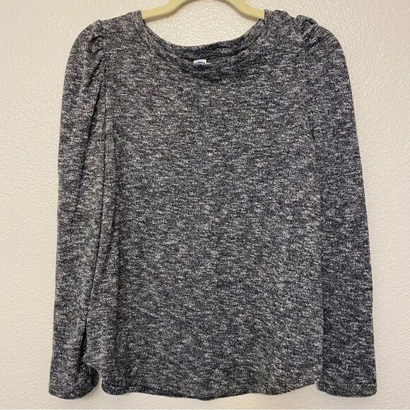 Old Navy Long puff sleeve crew neck thin Knit puff Heathered gray top -M - Picture 1 of 8